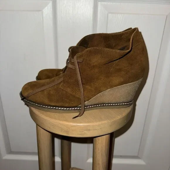 J.Crew‎ Women Ankle Leather Suede Wedges Lace Up Chukka Brown Booties Size 10