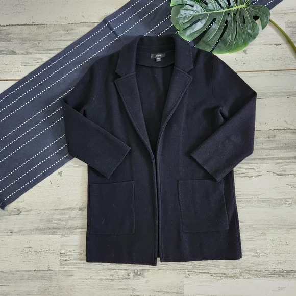 J.Crew J.Crew Sophie Open Front Sweater Blazer Merino Wool Black Size XXS