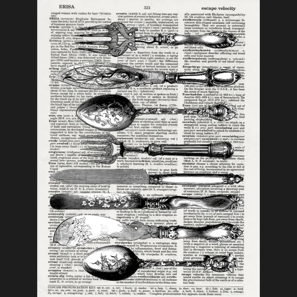 Antique Silverware Kitchen Dictionary Art Print