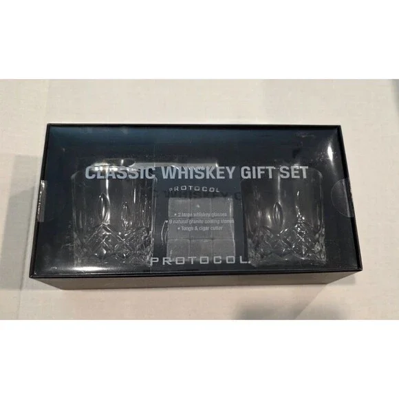 Whiskey Gift Set 2 Glasses, Stones, Tongs and Cigar Cutter - NEW