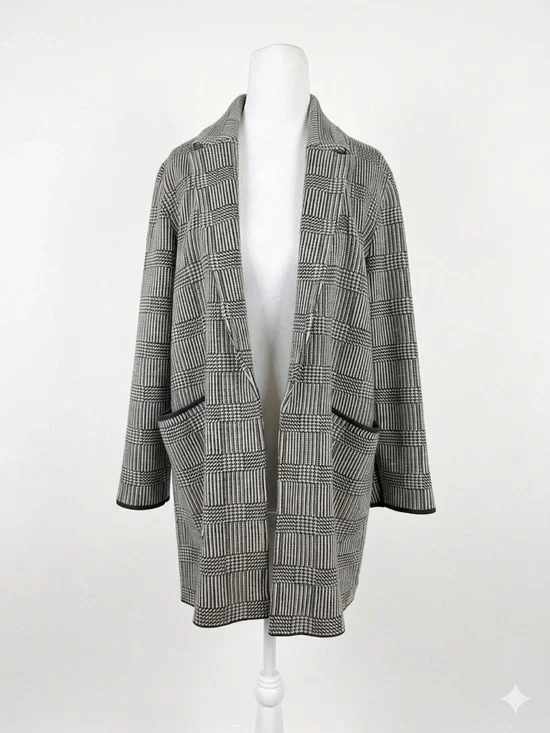 J. Crew Sophie Open-Front Sweater Blazer Glen Plaid Merino Wool Cotton Small S‎