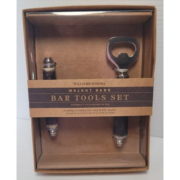Williams Sonoma Walnut Bark Bar Tool‎ Bottle Opener & Corkscrew New Old Stock