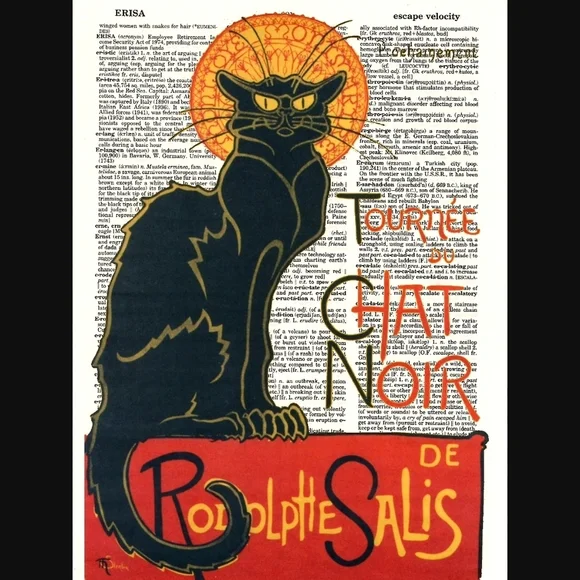 Black Cat Vintage Dictionary Art Print Noir
