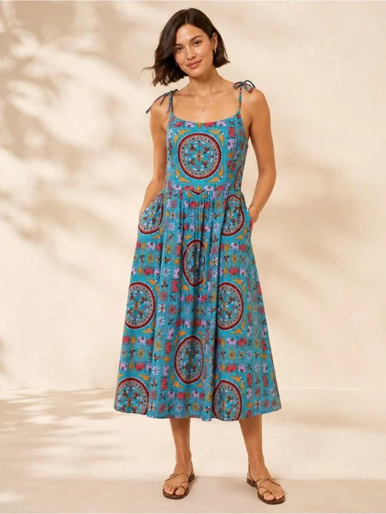 Drake’s London J. Crew blue tile a line sleeveless dress size 2 elephant summer