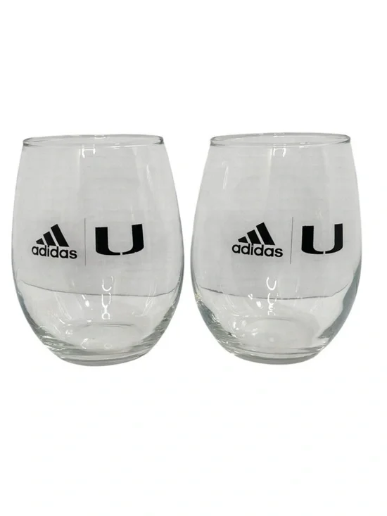 Adidas University of Miami Hurricanes Stemless Wine Glasses UM Clear Set of 2
