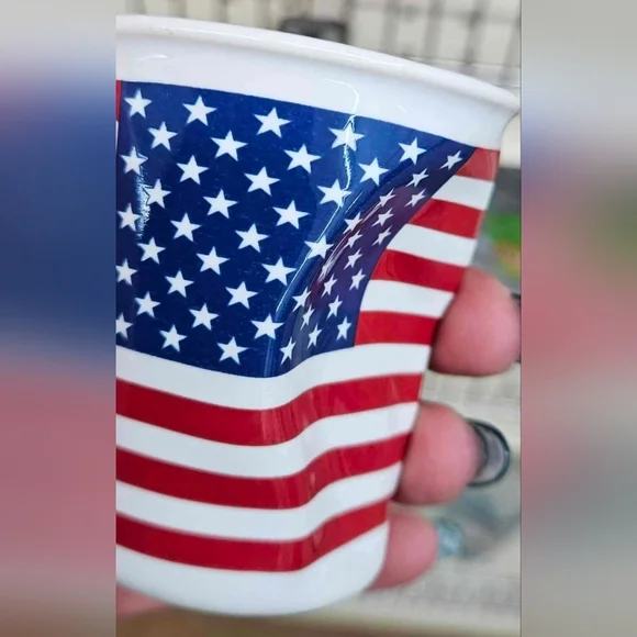 Unique France made Porcelain USA Flag Mug Shot Glass by Delaunay