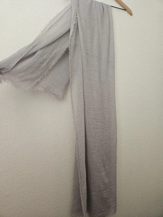muslin cotton raw hem gray scarf