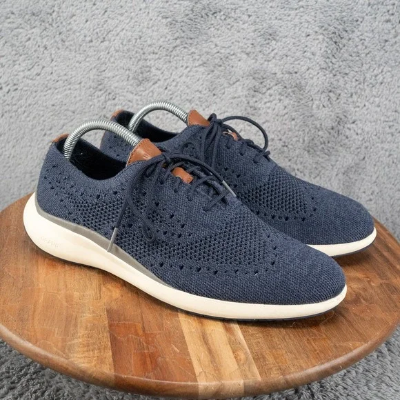 Mens 8.5 Cole Haan Grand Troy Knit Wingtip Oxford Shoes Marine/Ombre Blue C33768