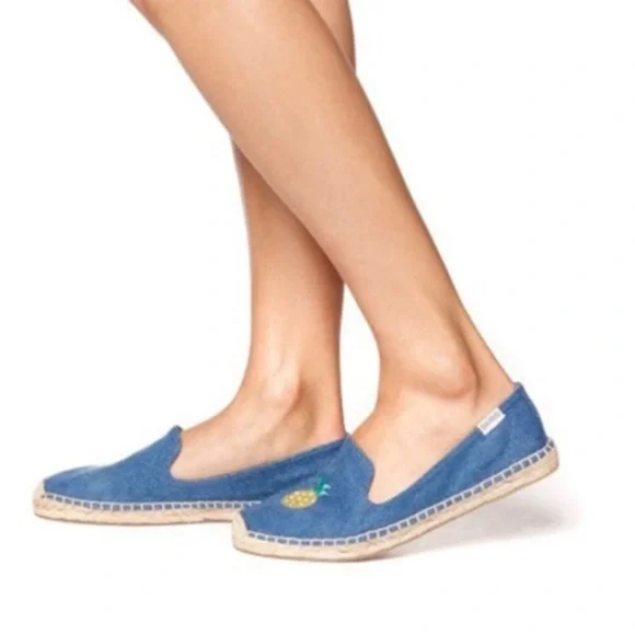 SOLUDOS Pineapple Blue Denim Canvas Slip On Summer Espadrilles Shoes 9
