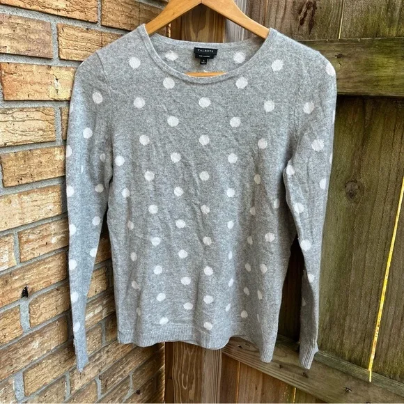 J. Crew 100% Cashmere Light Gray Polka Dot Sweater