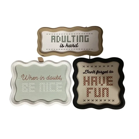 Set of 3 Framed Cross Stitch Signs Adulting is Hard Be‎ Nice Have Fun