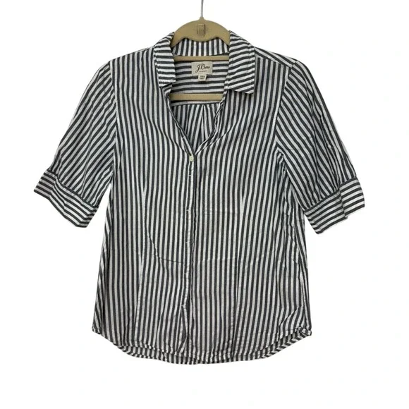 J. Crew Women's Short Sleeve Button-Up Shirt‎ Stripes Tall Extra Small TXS