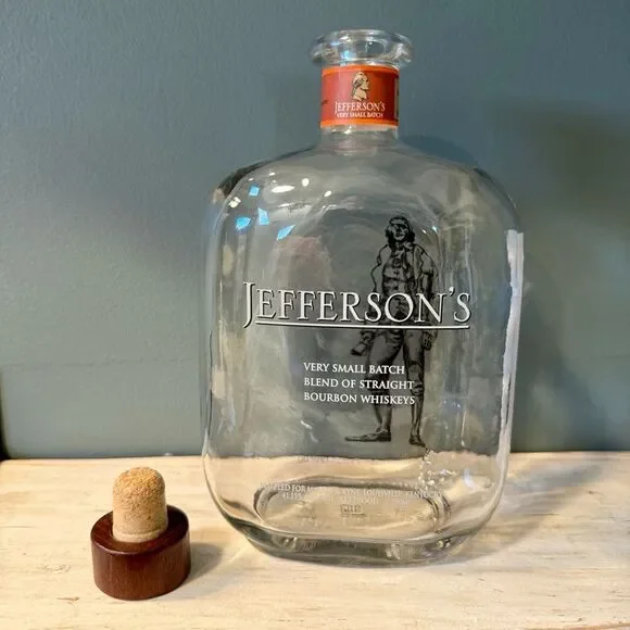 Jefferson's Bourbon Whisky Empty Glass Alcohol Liquor Bottle  Crafts Upcycle Art