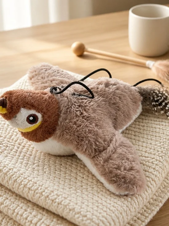 Flappy Bird Cat Toy in Soft Brown and Cream