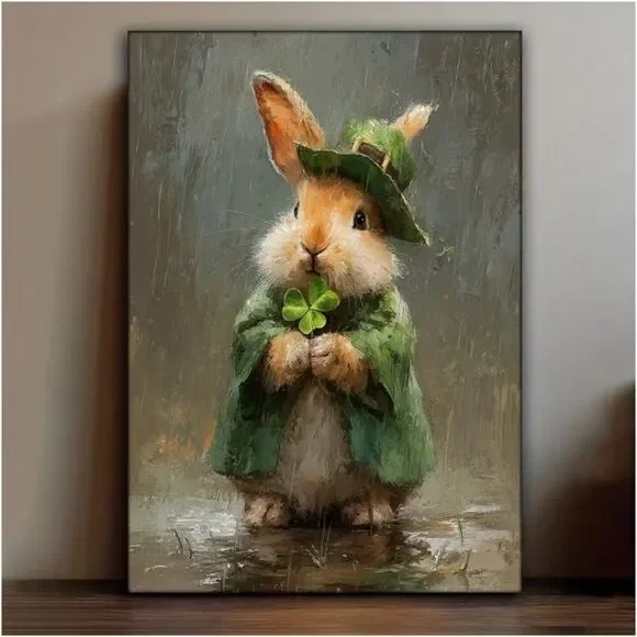 Bunny Clover St. Patrick's Day Canvas Print - Rabbit and Clover Irish Good Luck