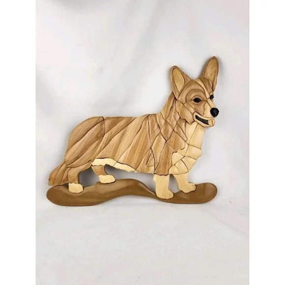 Large Wood Intarsia Cardigan Welsh Corgi‎ Dog Pembroke Wall Art Artisan Handmade