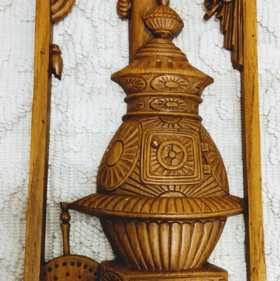 Vintage Arts & Crafts Carved Wooden Panel Wall Pla