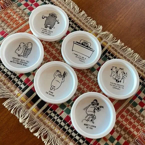 Vintage Novelty Party Coasters, Set of 6