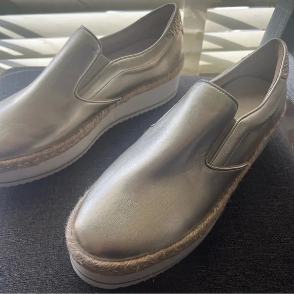 Womens gold platform Thick Soles Loafers Shoes Slip On Braided Fisherman 9.5