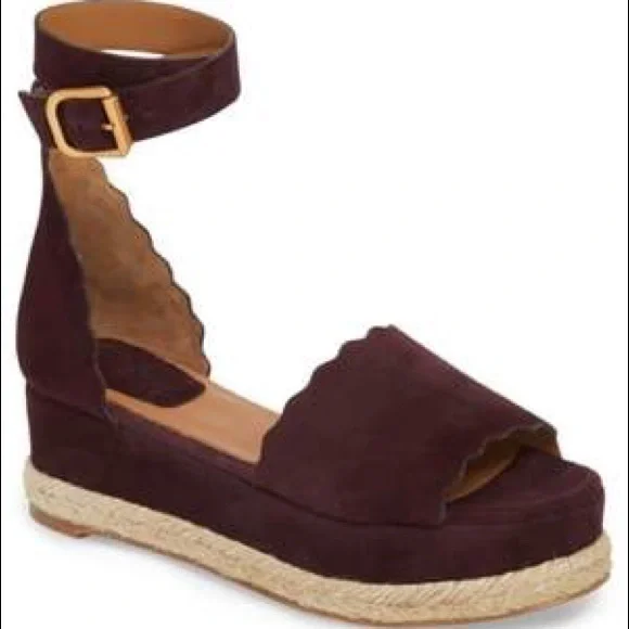 Chloé's espadrille platform sandals in Aubergine
