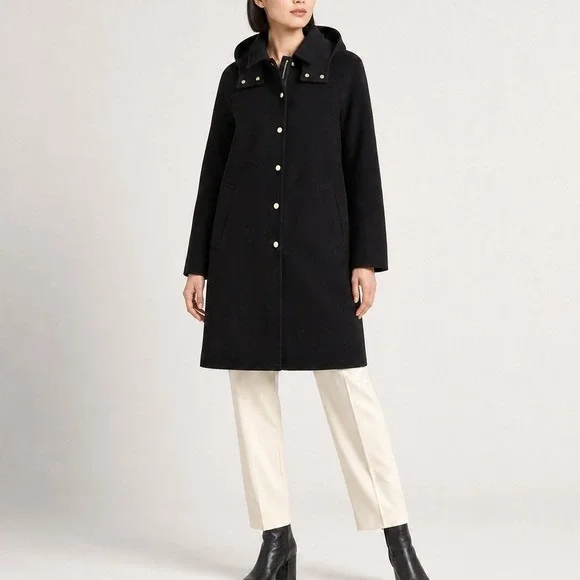 J.Crew Stowe Parka Italian Wool Coat Stadium Midi Hood City Classic CD571 Black