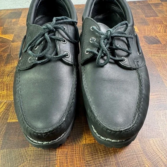 Timberland 3-Eye Classic Lug Shoes Custom Black Leather Mens 12 W KHH Monogram