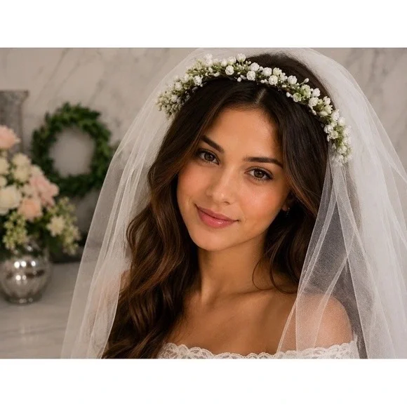 Boho Vtg Wedding Hair Vine Flower Crown White Flowers Green Wear Many Ways NWOT