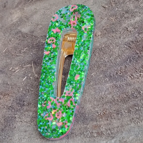 5/$25 Hand Crafted Green Glitter Hair Clip