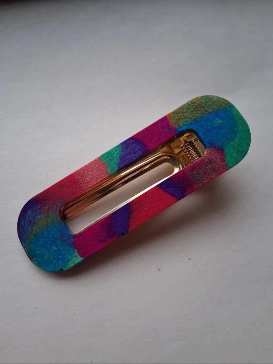 5/$25 Hand Crafted Multicolor Resin Hair Clip - Teal, Pink, Blue, Purple