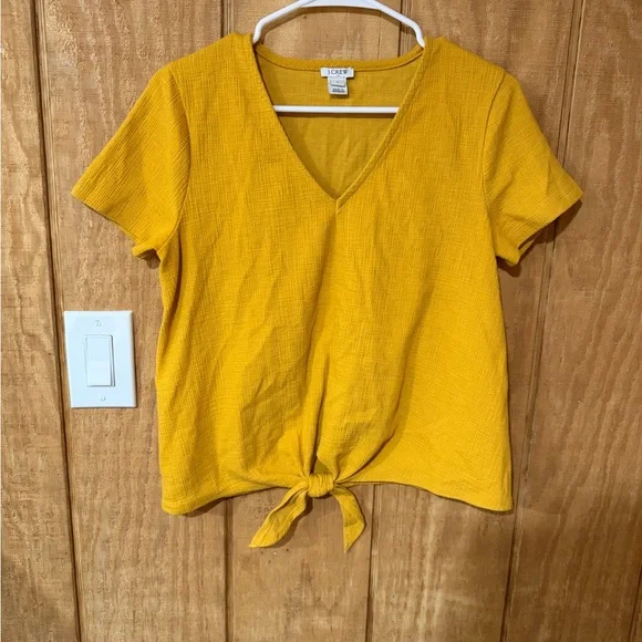 J. Crew Yellow V-Neck Tie-Front Tee