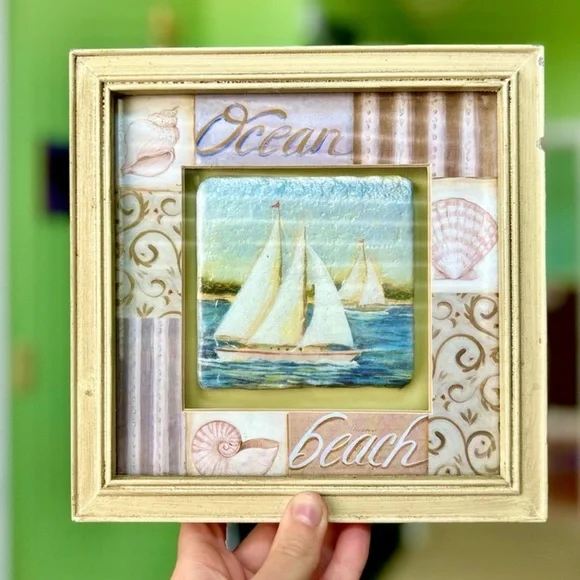 VTG Diorama Nautical Coastal Beach Boating Framed Wall Hanging Home Decor Art