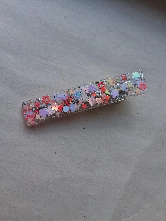 5/$25 Hand Crafted Multicolor Star Glitter Resin Bar Clip
