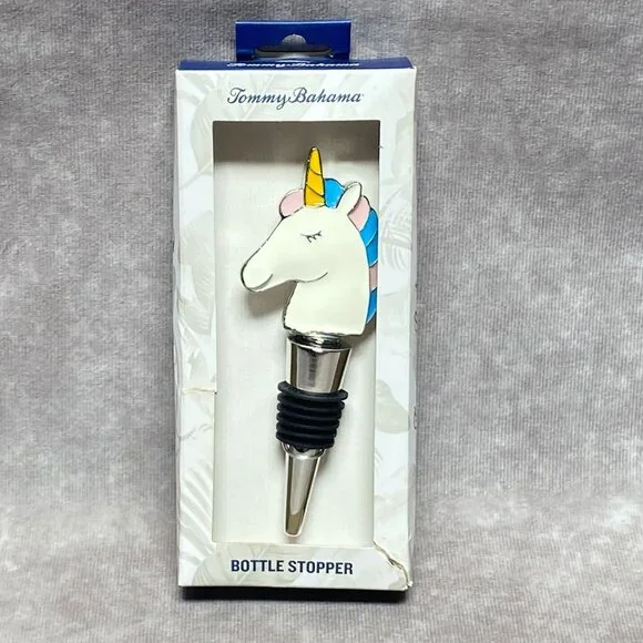 Tommy Bahama Unicorn Bottle Stopper With Pastel Colors & Chrome Finish