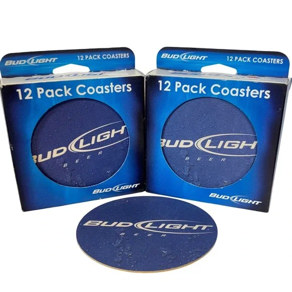 Bud Light 12 Pack Coasters Set of 2 Barware Pulp Board Blue 24 Total