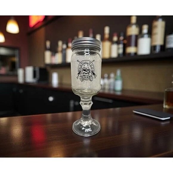 Outlaw Saloon Skeleton Skull Mason Jar Wine Glass With Lid