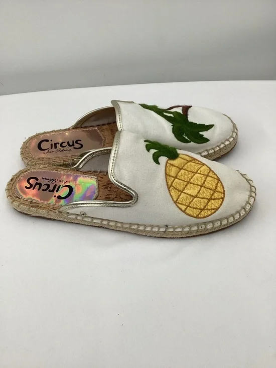 Circus by Sam Edelman White Canvas Slip-On Espadrilles with Yellow Pineapple