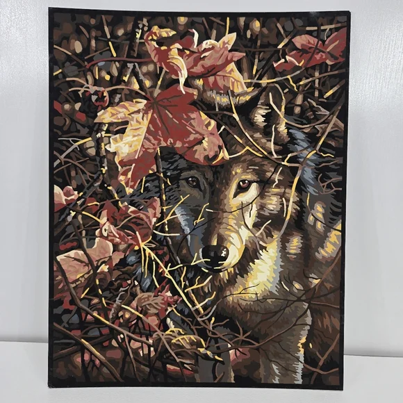 Autumn Wolf Finished Acrylic Painting Paint‎ By Number 14x11 Mystical Whimsical