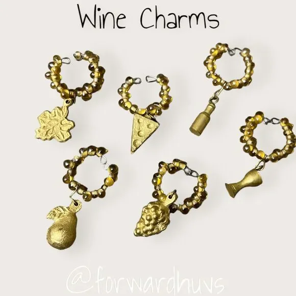 Cheese & Wine Glass Charm Set of 6