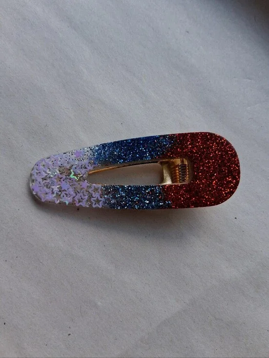 5/$25 Hand Crafted Red, Blue, White Glitter Star Hair Clip
