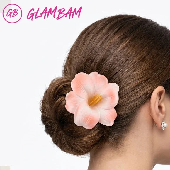 Elegant Peach Pink Foam Flower Hair Clip Duckbill Barrette Spring Accessory
