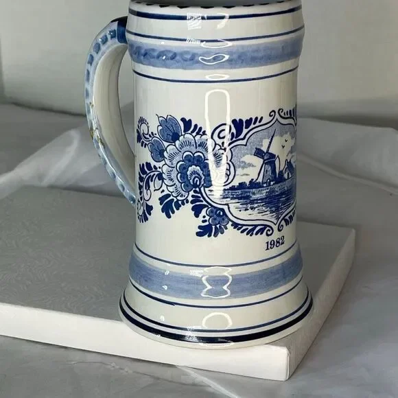 VTG Delft Blue beer stein 1982 floral beer stein.