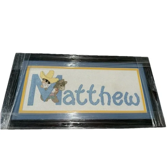 Needlepoint Matthew Wall Art Framed Plaque Hanging Handmade Cross-stitch