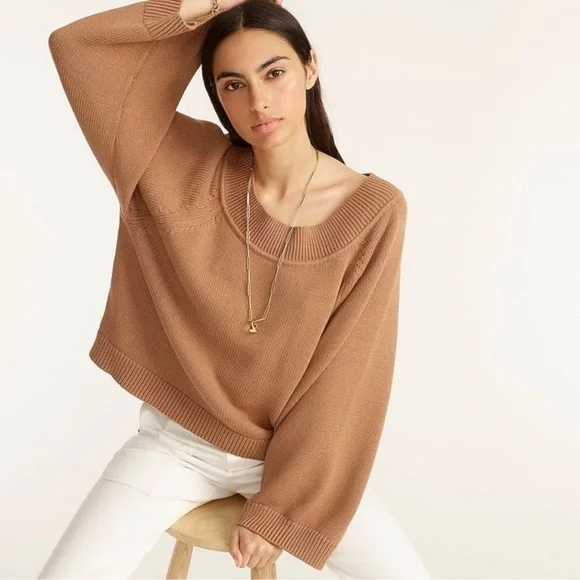J. Crew Relaxed-sleeve Boatneck Beach Sweater Camel Tan‎ Size Small