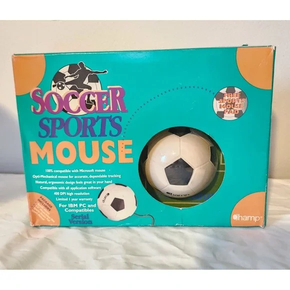Vintage IBM Soccer Sports Computer Mouse And Pad