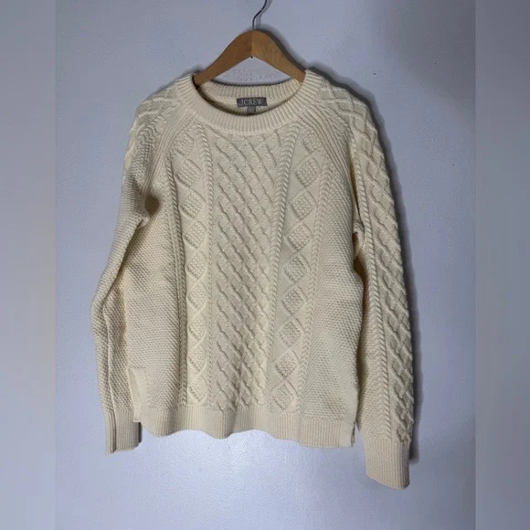 NWT‎ J. Crew Ivory Cable Knit Fisherman’s Cotton Sweater Small