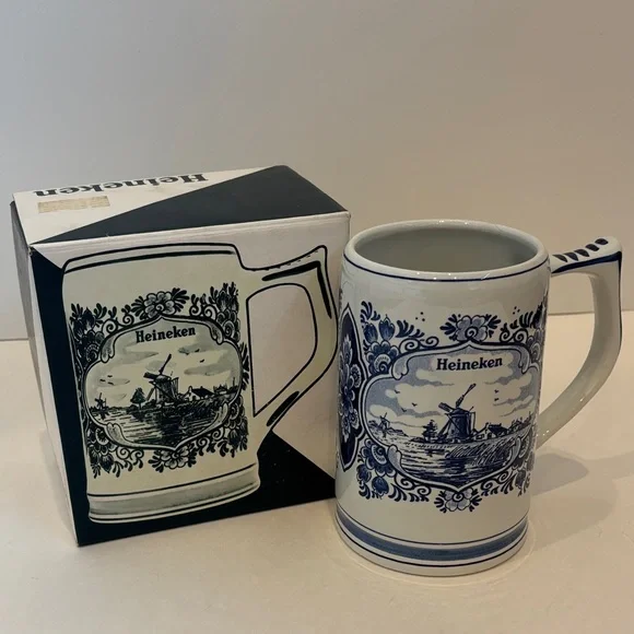 Vintage Heineken Blue Delft's Hand Painted Mug‎ Made in Holland Beer Stein