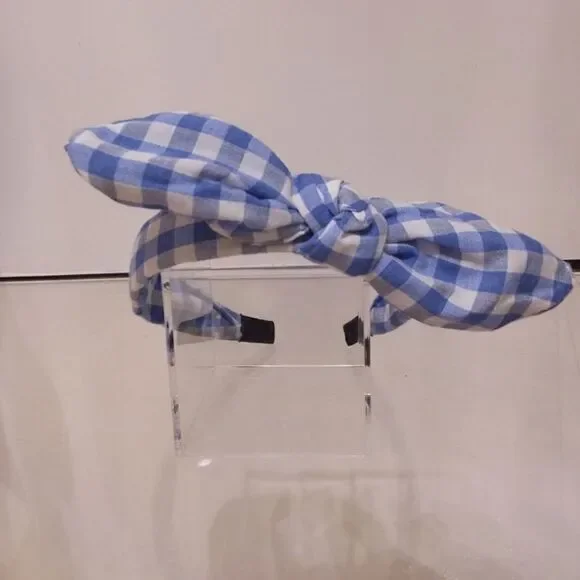 Light blue gingham Alice band with bow