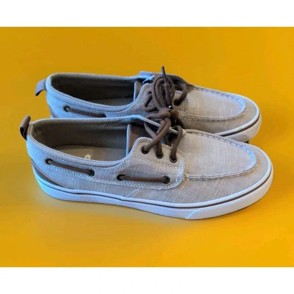 GEORGE Men's Size 8 1/2 Canvas Boat Shoes Memory Foam Sneakers • Tan NWOB