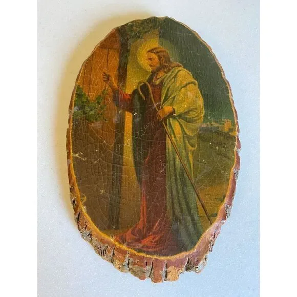 Vintage 60s Decoupage on Wood CHRIST Knocking at the Door