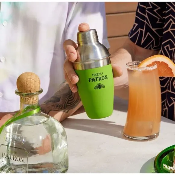Patron Tequila Individual Cocktail Stainless Steel Shaker  8oz in Soft Lime